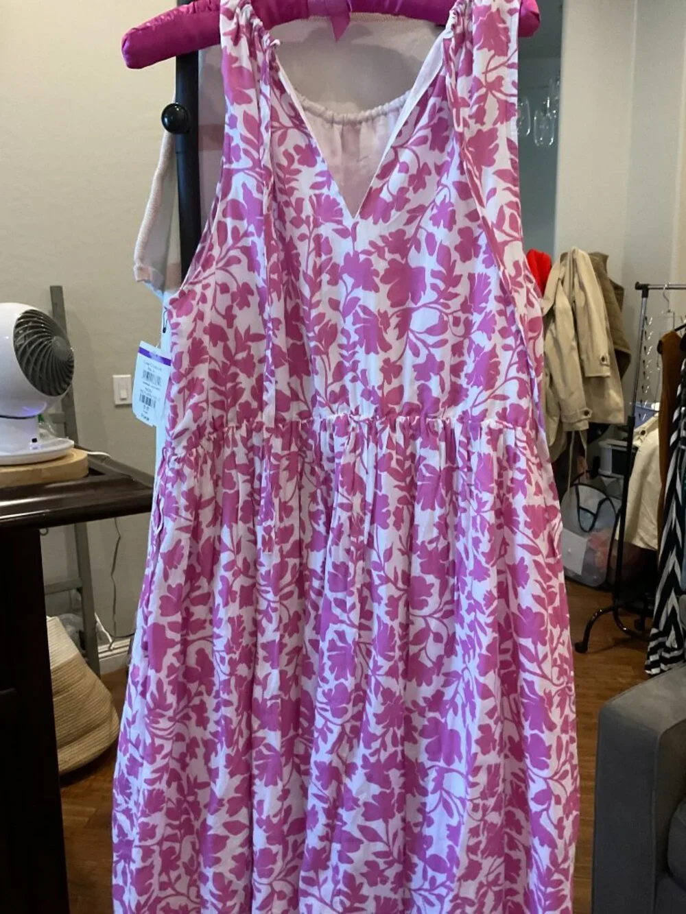 Caslon Nordstrom Floral Tiered Midi Dress Pink White Sleeveless XL - Picture 2 of 4